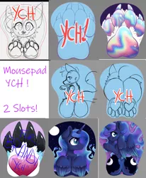 Size: 2092x2544 | Tagged: safe, artist:spindlespice, derpibooru import, princess luna, alicorn, anthro, lucario, pony, anthro with ponies, both cutie marks, commission, female, full moon, image, lineart, looking at you, looking back, looking back at you, mare, moon, mousepad, paws, png, pokémon, smiling, underpaw, your character here