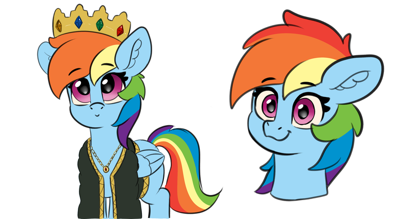Size: 3569x1914 | Tagged: safe, artist:yelowcrom, derpibooru import, rainbow dash, pegasus, pony, bust, clothes, colored, crown, cute, dashabetes, ear fluff, female, flat colors, folded wings, image, jewelry, looking at you, mare, png, regalia, simple background, sketch, white background, wings