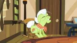 Size: 1280x720 | Tagged: safe, derpibooru import, screencap, granny smith, earth pony, pony, pinkie apple pie, female, image, pleased, png, proud, rocking chair