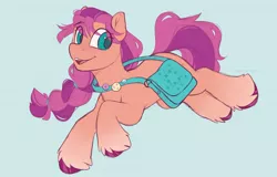 Size: 1532x979 | Tagged: safe, artist:crimmharmony, derpibooru import, sunny starscout, earth pony, pony, colored hooves, female, g5, green background, image, jpeg, mare, shoulder bag, simple background, solo, unshorn fetlocks