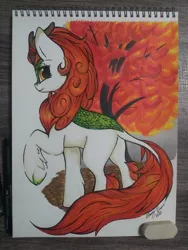 Size: 1536x2048 | Tagged: safe, artist:gleamydreams, derpibooru import, autumn blaze, kirin, butt, image, jpeg, plot, solo, traditional art, tree