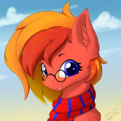 Size: 1000x1000 | Tagged: safe, artist:wolfypon, derpibooru import, oc, unofficial characters only, bat pony, pony, clothes, female, glasses, image, mare, png, scarf, solo