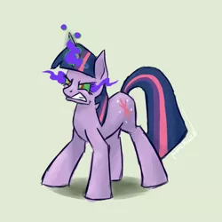 Size: 700x700 | Tagged: safe, artist:aarqzn, derpibooru import, twilight sparkle, unicorn, brown background, dark magic, glowing horn, gritted teeth, horn, image, magic, png, simple background, solo, sombra eyes, unicorn twilight, yellow background