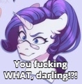 Size: 118x121 | Tagged: safe, artist:morsyr, derpibooru import, edit, rarity, angry, close-up, female, image, jpeg, picture for breezies, text, text edit, u wot m8, vulgar