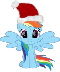 Size: 1350x1608 | Tagged: safe, artist:lincolnbrewsterfan, derpibooru import, part of a set, rainbow dash, pegasus, .svg available, christmas, cute, dashabetes, derpibooru exclusive, happy, hat, holiday, image, inkscape, lincolnbrewsterfan is trying to murder us, lincolnbrewsterfan's christmas ponies, looking at you, png, santa hat, simple background, sitting, smiling at you, solo, spread wings, transparent background, vector, weapons-grade cute, wings, winter
