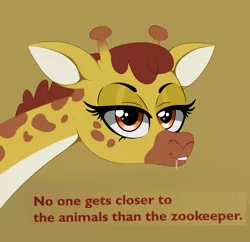 Size: 5700x5509 | Tagged: suggestive, artist:skunk bunk, derpibooru import, clementine, ponified, giraffe, pony, animal, bedroom eyes, female, image, looking at you, meme, parody, png, salivating, seductive, seductive look, solo, text