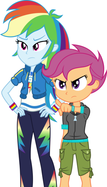 Size: 2133x3696 | Tagged: safe, artist:steyrrdash, derpibooru import, rainbow dash, scootaloo, equestria girls, equestria girls series, duo, duo female, female, geode of super speed, high res, image, magical geodes, png, pointing, simple background, transparent background, vector