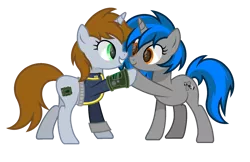 Size: 1700x1100 | Tagged: safe, artist:ponkus, derpibooru import, oc, oc:homage, oc:littlepip, unofficial characters only, pony, unicorn, fallout equestria, cute, duo, female, image, lesbian, mare, png, simple background, transparent background