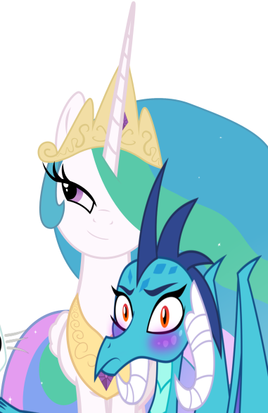 Size: 381x586 | Tagged: safe, derpibooru import, princess celestia, princess ember, alicorn, dragon, pony, blushing, dragoness, emberlestia, female, image, lesbian, png, shipping, smug