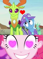 Size: 848x1152 | Tagged: safe, derpibooru import, edit, edited screencap, screencap, pinkie pie, soupling, thorax, trixie, changedling, changeling, coinky-dink world, eqg summertime shorts, equestria girls, to change a changeling, female, heart eyes, image, king thorax, male, meme, pinkie's eyes, png, shipping, straight, thoraxie, wingding eyes
