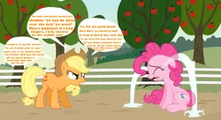 Size: 1212x659 | Tagged: safe, artist:estories, artist:pinkiebuser, artist:smlahyee, artist:stardustxiii, derpibooru import, applejack, pinkie pie, earth pony, pony, baby cakes, abuse, angry, applejack's hat, cowboy hat, crying, duo, duo female, female, go to sleep svengallop, hat, image, mare, ocular gushers, op is a duck, out of character, pinkiebuse, png, sweet apple acres, vulgar