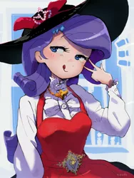 Size: 2400x3200 | Tagged: safe, artist:nendo, derpibooru import, rarity, human, clothes, female, hat, humanized, image, jpeg, solo, tongue out