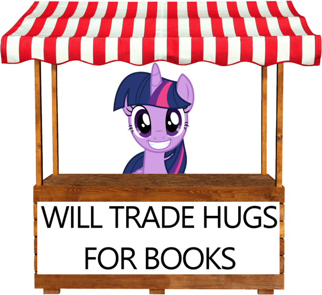 Size: 934x857 | Tagged: safe, artist:sketchmcreations, derpibooru import, twilight sparkle, twilight sparkle (alicorn), alicorn, pony, what about discord?, book, bookhorse, bronybait, female, grin, hugs?, image, looking at you, mare, market stall, png, simple background, smiling, solo, that pony sure does love books, trade, transparent background, vector