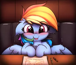 Size: 2600x2200 | Tagged: safe, artist:heavymetalbronyyeah, derpibooru import, rainbow dash, pegasus, pony, blushing, cheek fluff, chest fluff, crayons, cute, dashabetes, ear fluff, eyebrows visible through hair, female, floppy ears, heart eyes, image, leg fluff, png, solo, spread wings, tongue out, weapons-grade cute, wingding eyes, wings