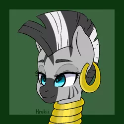 Size: 850x850 | Tagged: safe, artist:hrukii, derpibooru import, zecora, zebra, bust, ear piercing, earring, female, image, jewelry, jpeg, lidded eyes, mare, neck rings, piercing, portrait, quadrupedal, solo