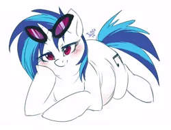 Size: 443x339 | Tagged: source needed, safe, artist:mr-tiaa, derpibooru import, vinyl scratch, pony, unicorn, fat, female, image, jpeg, lying down, simple background, solo, vinyl fat, white background