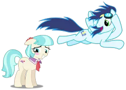 Size: 11041x7970 | Tagged: safe, artist:dashiesparkle, artist:frownfactory, artist:lahirien, derpibooru import, edit, coco pommel, soarin', pony, made in manehattan, rainbow falls, absurd resolution, blue hair, blue mane, blue tail, blushing, cocobetes, cute, distracted, female, flying, goggles, green eyes, image, inkscape, male, png, ponyscape, shipping, show accurate, simple background, soarinpommel, stallion, straight, .svg available, transparent background, vector, wings, wonderbolts
