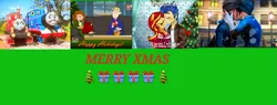 Size: 1309x498 | Tagged: safe, artist:tfsniperboy22, derpibooru import, flash sentry, sunset shimmer, equestria girls, christmas, female, flashimmer, holiday, image, kim possible, kissing, male, png, ron stoppable, shipping, straight, team fortress 2, thomas and friends, thomas the tank engine