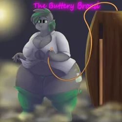 Size: 2500x2500 | Tagged: suggestive, artist:lupin quill, derpibooru import, oc, oc:varah bubble, unofficial characters only, anthro, earth pony, unguligrade anthro, series:the buttery broad, absolute cleavage, barrel, bbw, bedroom eyes, belly, belly button, big breasts, breasts, busty oc, cleavage, clothes, curvy, drink, earth pony oc, fat, fat fetish, feedee, feeding tube, female, fetish, fupa, grin, hourglass figure, huge breasts, image, impossibly large breasts, lab coat, large butt, obese, panties, png, shortstack, smiling, smoke, socks, soda, solo, solo female, strip club, thighs, this will end in weight gain, thunder thighs, tight clothing, torn clothes, underwear, wardrobe malfunction, wide hips