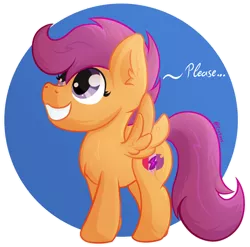 Size: 1024x1013 | Tagged: safe, artist:exobass, derpibooru import, scootaloo, pegasus, pony, cute, cutealoo, cutie mark, female, filly, image, please, png, puppy dog eyes, smiling, wings