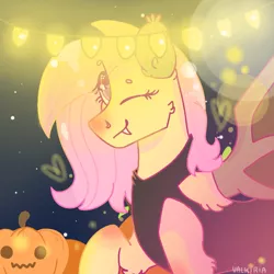 Size: 768x768 | Tagged: safe, artist:valkiria, derpibooru import, fluttershy, pegasus, alternate hairstyle, clothes, costume, cute, derpibooru exclusive, halloween, halloween costume, holiday, image, looking at you, night, one eye closed, png, shyabetes