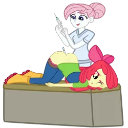 Size: 2952x2952 | Tagged: suggestive, artist:gmaplay, derpibooru import, apple bloom, nurse redheart, equestria girls, anal insertion, ass, ass up, bloom butt, butt, face down ass up, image, insertion, png, rectal thermometer, syringe