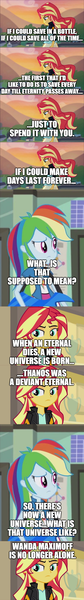 Size: 500x3561 | Tagged: safe, derpibooru import, edit, edited screencap, screencap, rainbow dash, sunset shimmer, equestria girls, comic, image, jim croce, marvel cinematic universe, png, quicksilver (marvel comics), scarlet witch, screencap comic, singing, song reference, spoilers for another series, wandavision, x-men