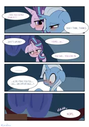 Size: 3035x4299 | Tagged: safe, artist:lexiedraw, derpibooru import, starlight glimmer, trixie, pony, unicorn, blushing, comic, dialogue, drunk, female, high res, image, lesbian, mare, png, shipping, startrix