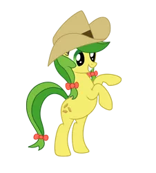 Size: 1890x2091 | Tagged: safe, artist:three uncle, derpibooru import, apple fritter, earth pony, pony, apple family member, bow, cowboy hat, female, grin, hair bow, hat, image, mare, png, pose, pple family member, simple background, smiling, standing, standing on two hooves, transparent background