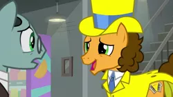 Size: 1280x720 | Tagged: safe, derpibooru import, screencap, cheese sandwich, sans smirk, earth pony, the last laugh, image, male, png