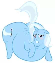 Size: 806x921 | Tagged: suggestive, artist:calorie, banned from derpibooru, deleted from derpibooru, derpibooru import, trixie, pony, unicorn, bloated, blushing, butt, embarrassed, fat, female, huge butt, image, impossibly large butt, jpeg, large butt, mare, morbidly obese, obese, plot, simple background, the great and bountiful trixie, the great and powerful ass, white background