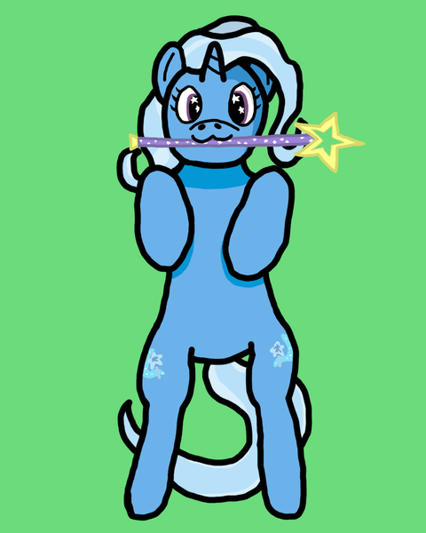 Size: 4000x5000 | Tagged: safe, artist:switcharoo, derpibooru import, trixie, pony, unicorn, bipedal, cutie mark, green background, happy, image, mouth hold, png, simple background, starry eyes, trixie day, wand, wingding eyes