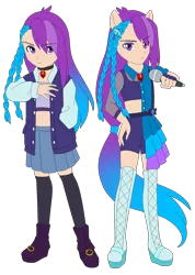 Size: 1162x1633 | Tagged: safe, artist:fantasygerard2000, derpibooru import, oc, oc:magus eveningstar, equestria girls, rainbow rocks, alternate universe, boots, braid, clothes, dazzling, disguise, disguised siren, dress, hair accessory, image, jacket, jewelry, long socks, microphone, outfit, pendant, png, ponied up, shoes, simple background, skirt, transparent background