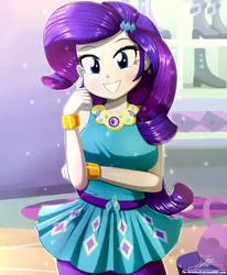 Size: 1784x2163 | Tagged: safe, artist:the-butch-x, derpibooru import, rarity, equestria girls, equestria girls series, beautiful, blue eyes, bracelet, breasts, busty rarity, clothes, cute, cutie mark, cutie mark on clothes, dress, fashionista, female, geode of shielding, hairpin, image, jewelry, looking at you, magical geodes, necklace, png, purple hair, raribetes, rarity peplum dress, rework, shoes, sleeveless, sleeveless dress, solo