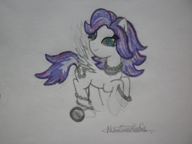 Size: 2828x2121 | Tagged: safe, artist:nurkako, derpibooru import, ponified, ghost, ghost pony, monster pony, pegasus, pony, undead, barely pony related, chains, crossover, image, jewelry, jpeg, mattel, monster, monster high, necklace, solo, spectra vondergeist, traditional art