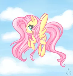 Size: 3893x4014 | Tagged: safe, artist:yasikins, derpibooru import, fluttershy, pegasus, pony, cloud, cute, female, flying, heart eyes, high res, image, jpeg, mare, profile, shyabetes, sky, solo, wingding eyes