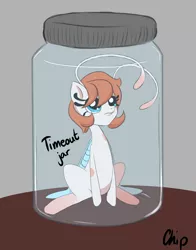 Size: 1800x2300 | Tagged: safe, artist:plaguemare, derpibooru import, oc, oc:chip breeze, breezie, pony, image, jar, png, pony in a bottle, solo, text