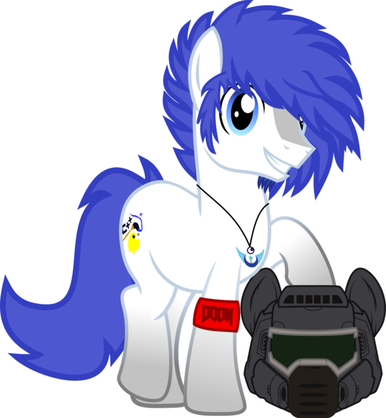 Size: 8393x9067 | Tagged: safe, artist:isaac_pony, artist:ragedox, derpibooru import, oc, oc:isaac pony, unofficial characters only, earth pony, pony, cutie mark, doom, doom equestria, helmet, image, jewelry, logo, looking at you, male, moon, necklace, png, show accurate, simple background, smiling, smiling at you, solo, transparent background, vector