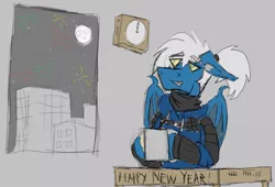 Size: 1077x731 | Tagged: safe, artist:homicidal doktor, derpibooru import, oc, oc:cutpurse, bat pony, pony, 2021, bat pony oc, bat wings, happy new year, holiday, image, jpeg, solo, wings