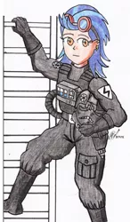 Size: 3866x6599 | Tagged: safe, artist:atisuto17, derpibooru import, indigo zap, equestria girls, absurd resolution, colored, galactic empire, helmet, image, png, solo, star wars, starfighter, tie fighter, tie fighter pilot, traditional art