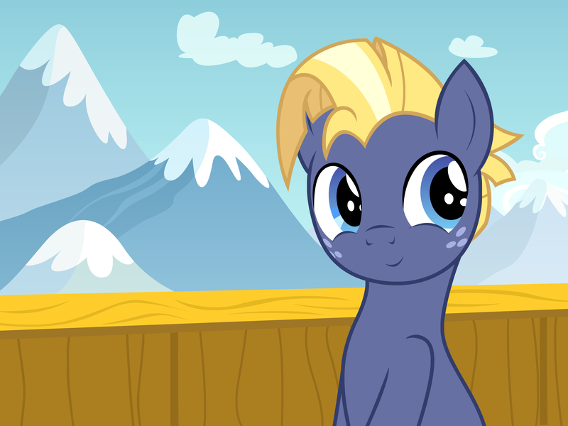 Size: 2775x2081 | Tagged: safe, artist:badumsquish, derpibooru import, star tracker, earth pony, pony, once upon a zeppelin, airship, cloud, cute, derpibooru exclusive, fog, freckles, image, looking back, male, mountain, mountain range, photo, png, pose, show accurate, sky, smiling, solo, stallion, trackerbetes, zeppelin
