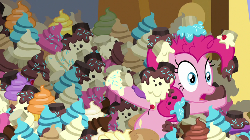 Size: 1920x1080 | Tagged: safe, derpibooru import, screencap, pinkie pie, the ending of the end, cupcake, female, food, image, png, solo