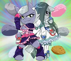 Size: 1480x1280 | Tagged: safe, artist:batipin, derpibooru import, limestone pie, marble pie, earth pony, semi-anthro, clothes, cosplay, costume, cure black, cure white, image, jpeg, pretty cure