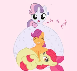 Size: 2100x1920 | Tagged: artist needed, suggestive, artist:preggoapplebloom, derpibooru import, edit, apple bloom, scootaloo, sweetie belle, earth pony, pegasus, pony, unicorn, about to blow, belly, big belly, cutie mark crusaders, female, filly, foal, huge belly, hyper, hyper belly, hyper pregnancy, image, impossibly large belly, kicking, png, preggy belle, pregnant, pregnant foal, pregnant scootaloo