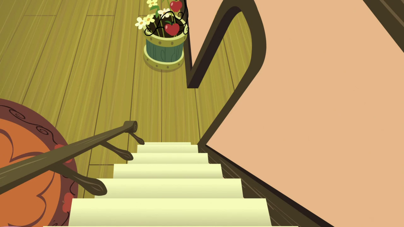 Size: 1280x720 | Tagged: safe, derpibooru import, screencap, the perfect pear, background, image, liminal space, no pony, png, scenic ponyville, stairs, sweet apple acres