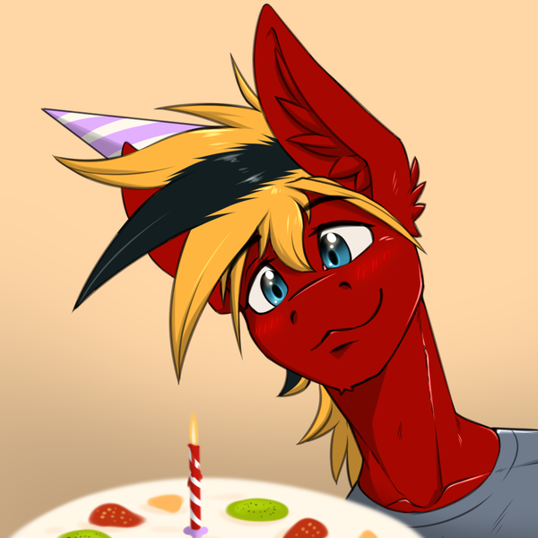 Size: 1000x1000 | Tagged: safe, artist:twotail813, derpibooru import, oc, oc:gear, unofficial characters only, pony, birthday, birthday cake, cake, candle, food, image, male, male solo, png, smiling, stallion