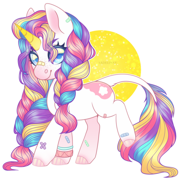 Size: 900x900 | Tagged: safe, artist:sadelinav, derpibooru import, oc, unofficial characters only, pony, unicorn, bandaid, colored horn, female, horn, image, mare, png, simple background, solo, transparent background