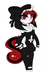 Size: 1912x3000 | Tagged: safe, artist:lockheart, derpibooru import, oc, oc:lilith, pony, unicorn, belly button, clothes, female, freckles, image, inverted cross, jpeg, leggings, mare, nun outfit, piercing, socks, solo, thigh highs