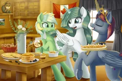 Size: 1920x1273 | Tagged: safe, artist:pyropk, derpibooru import, oc, unofficial characters only, alicorn, pegasus, pony, alicorn oc, canada, canadian, canadian flag, flag, horn, image, jpeg, poutine, shameless stereotype, syrup, wings