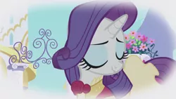 Size: 1920x1080 | Tagged: safe, derpibooru import, screencap, rarity, pony, unicorn, the ticket master, clothes, dress, eyes closed, female, frilly dress, image, imagine spot, mare, png, solo